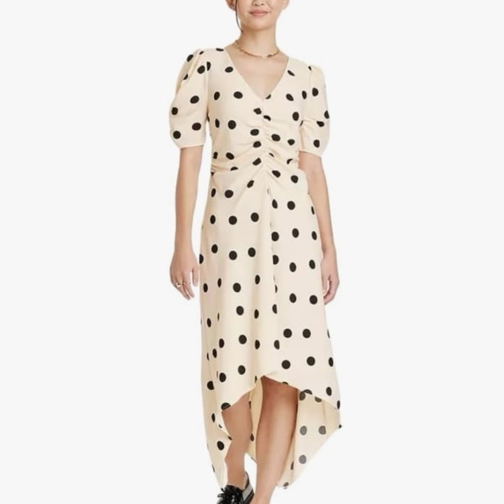A New Day Cream & Black Polka Dot Puff Sleeve Midi Maxi Dress